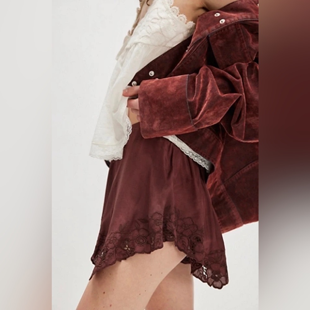 Free People Burgundy Lace Trim Shorts